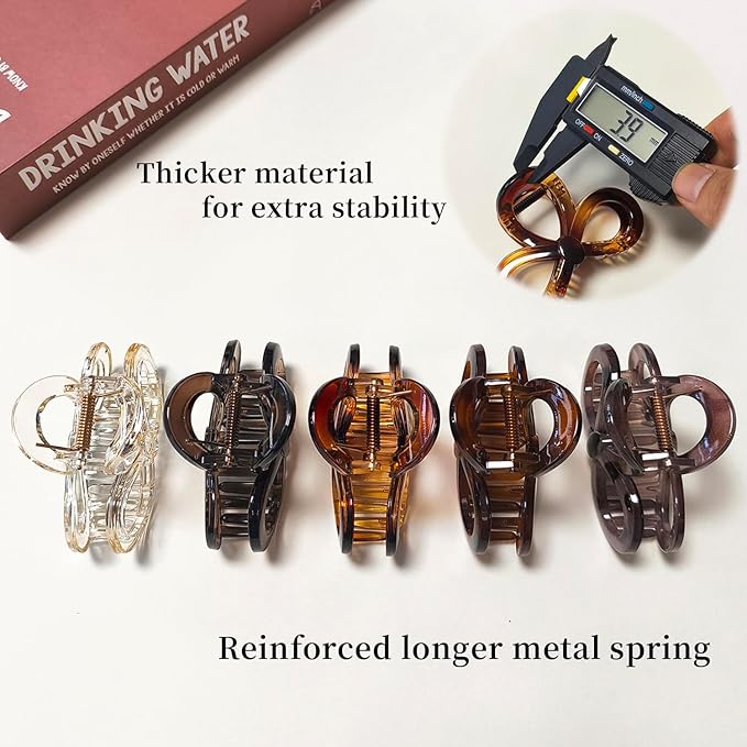 3.3 Inch Hair Claw Clips, Unbreakable Glossy Bow Claw Clip for Women's Thin & Medium Thick Fine Hair, 5 Pack