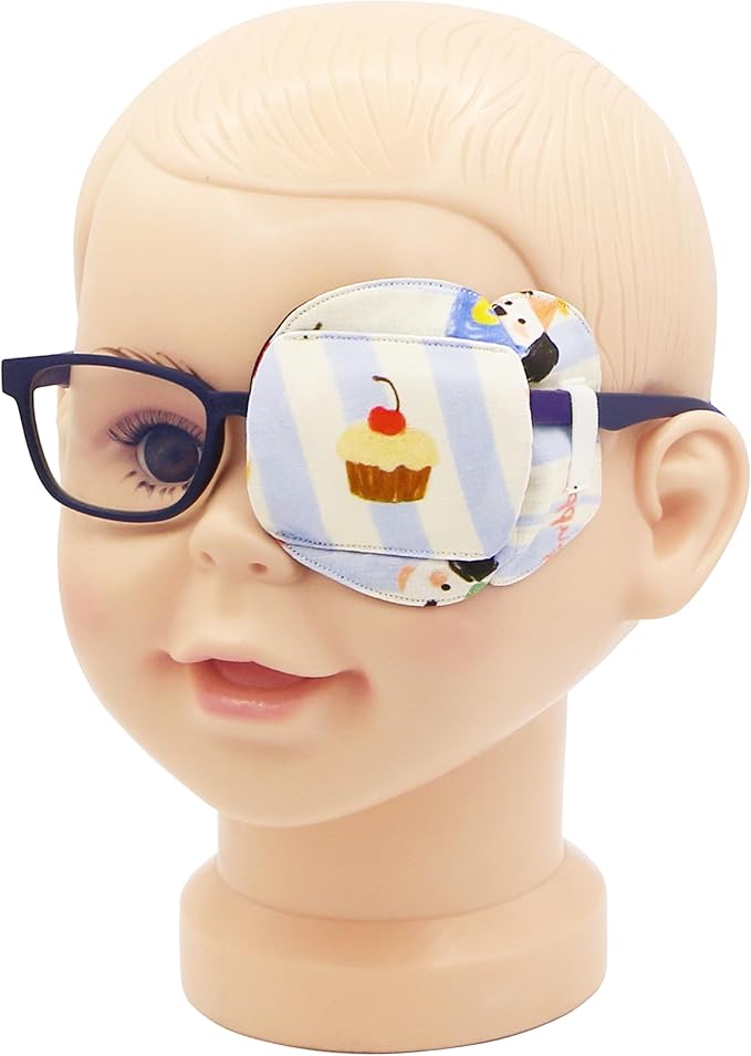 Astropic 3D Cotton & Silk Eye Patch for Kids | Boys Girls Eye Patch for Glasses | Medical Eyepatch for Children with Lazy Eye (Cupcake, Left Eye)