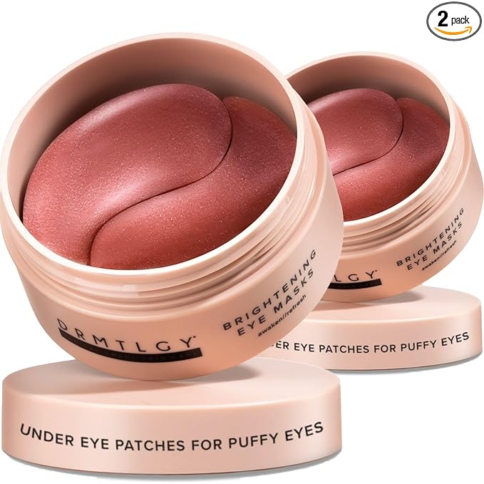 DRMTLGY Brightening Eye Masks – Biodegradable Hydrogel Under Eye Patches with Caffeine, Peptides, Hyaluronic Acid & Niacinamide – Depuff, Hydrate & Smooth Dark Circles – 2 Pack (60 Count Each)