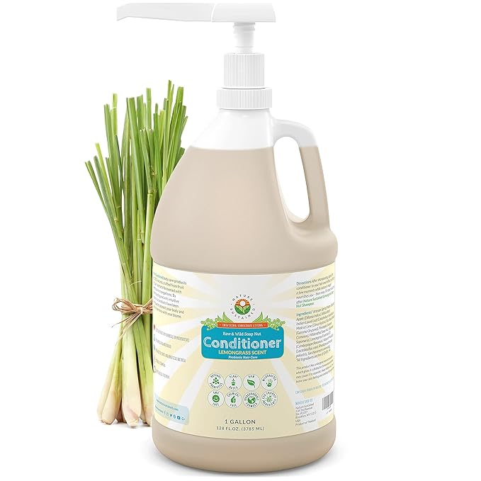 Nature Sustained Organic Conditioner - Hypoallergenic, Chemical-Free, Sulfate Free Natural Conditioner for Dry or Damaged Hair, Raw Probiotic Hydrating Soapberry Formula, Gallon, Lemongrass
