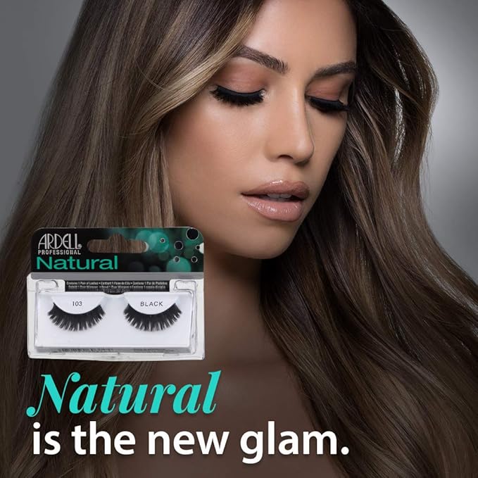 Ardell Natural False Eyelashes, 103 - Black, Soft & Lightweight, Comfortable Strip Lashes, 4 Pack