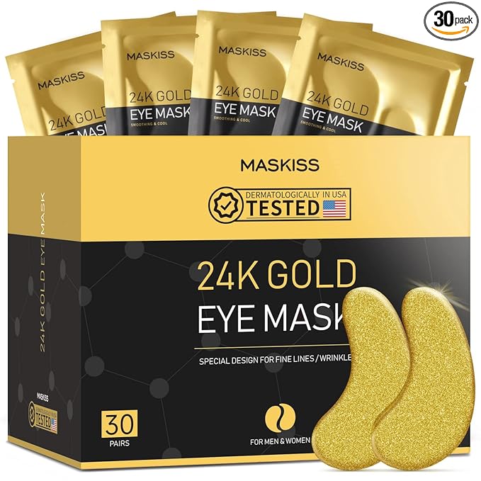 Maskiss 24k Gold Under Eye Patches (30 Pairs), Eye Mask, Collagen Skin Care Products, Eye Patches for Puffy Eyes, Eye Masks for Dark Circles and Puffiness.