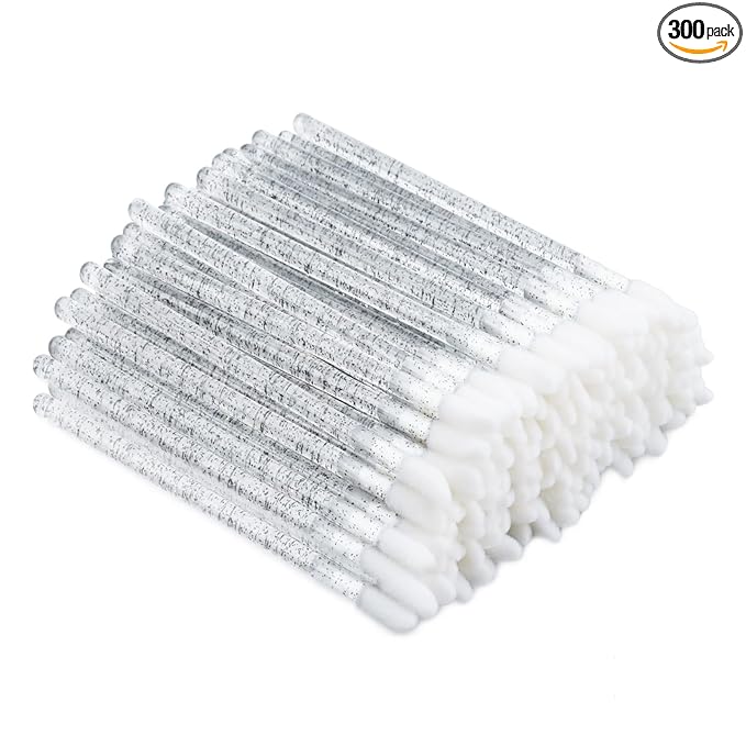 G2PLUS 300PCS Lip Brushes, Crystal Disposable Lip Brushes, Glitter Black Lip Gloss Applicators, Lipstick Gloss Wands Makeup Tool Kits for Lipstick and Lip Gloss