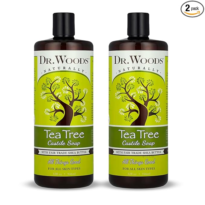Dr. Woods Tea Tree Liquid Castile Soap - Castile Soap with Pure Tea Tree Oil, Body Wash for Men and Women, Organic Shea Butter, Natural Cleaner for Face, Hands, and Body - 32 Fl Oz, Pack of 2
