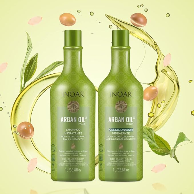 Inoar Argan Oil Shampoo & Conditioner Set - Hydrating, Moisturizing, Nourishing, Shine for Dry Damaged Hair - Repair, Hydration & Strengthen Chemically Treated Hair for Men and Women, 67.6 Fl Oz