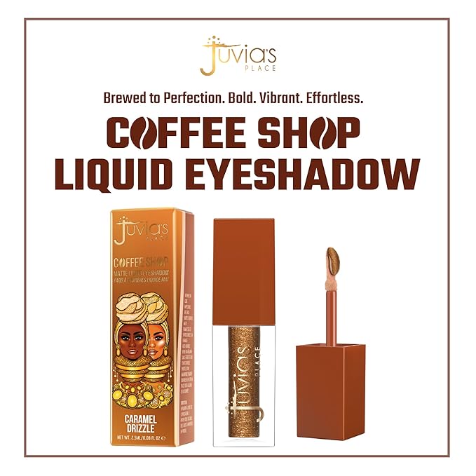 Juvia's Place Coffee Shop Liquid Eyeshadow Caramel Drizzle - Metallic Shimmer for Long-Lasting Color, Waterproof, and Glittering Finish - Buildable and Vibrant - Ideal for All Skin Tones, 0.08 fl oz