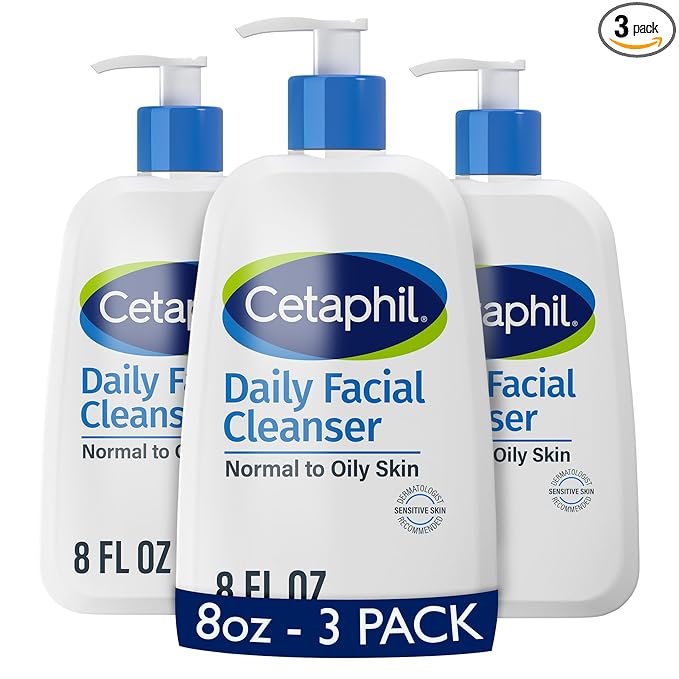Cetaphil Face Wash, Daily Facial Cleanser for Sensitive, Combination to Oily Skin, 8 oz, Pack of 3, Gentle Foaming, Soap Free, Hypoallergenic