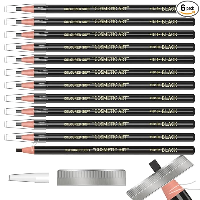 12 Piece Black Colour Waterproof Eyebrows Pencil Tattoo Makeup And Microblading Supplies Kit-Permanent Eye Brow Liners In Waterproof Eyebrow Pencils Peel - Brow Pencil Set For Marking(12 Pcs)