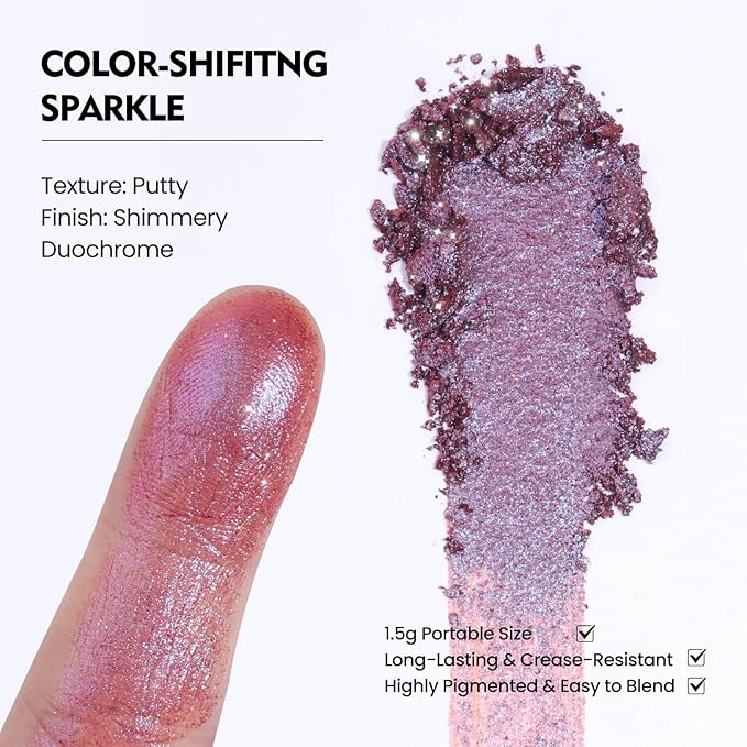 Duochrome Chameleon Eyeshadow, Blue-Purple Shift Shimmer, High-Pigment Long-Lasting, Metal Pan Refill Fits Magnetic Makeup Palettes (Flushed Lizard)