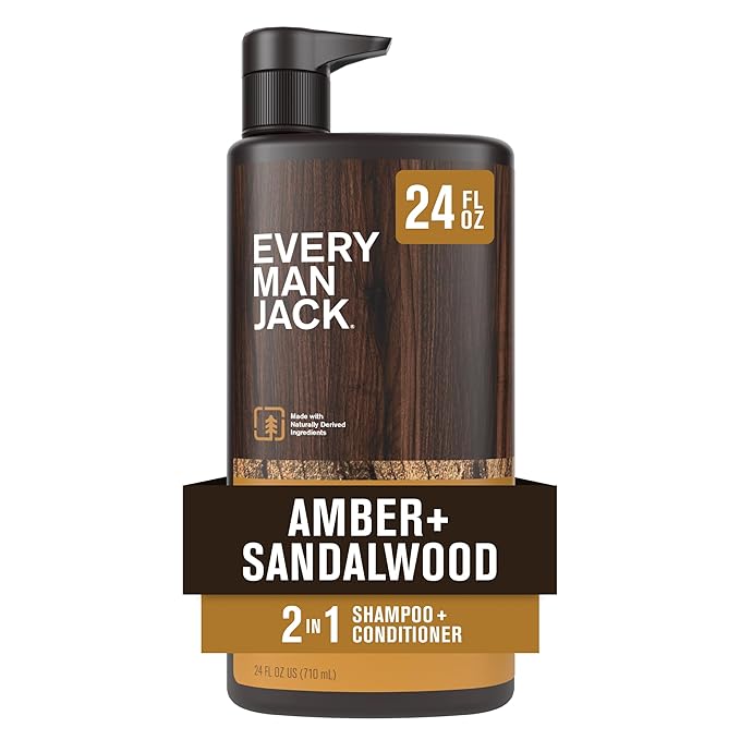 Every Man Jack 2-in-1 Shampoo + Conditioner for Men - Amber + Sandalwood | Nourishing For All Hair Types, Naturally Derived, Cruelty-Free | Cleanse + Moisturize | 24oz -1 Bottle