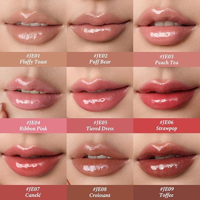 Flower Knows The Sweetie Bear Coating Lip Jelly,Soft Moisturizing Tinted Lip Gloss with Botanicals,Lightweight Non-Sticky Pink Lips Plumper,Cruelty-Free,0.18 oz(JE05 Tiered Dress)