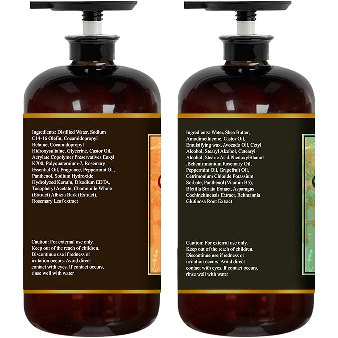 Castor Oil Shampoo & Conditioner Set 16 Fl Oz – Rosemary Mint – Cooling, Refreshing Scalp Care & Hair Strengthening Formula