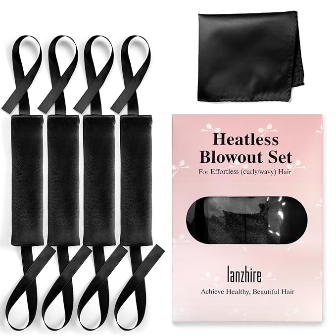 Lanzhire Jumbo Heatless Hair Curlers for Overnight Curls, Blowout Flexi Rod with Ribbon, No Heat Curlers to Sleep In, Soft Overnight Heatless Rods for All Hair Types