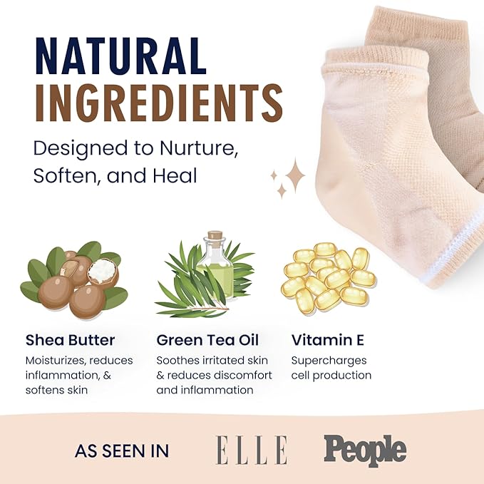 Dr. Frederick's Original Moisturizing Heel Socks for Dry Cracked Heels Treatment - Infused with Olive Oil, Jojoba Oil and Vitamin E - 2 Pairs - Self Care Gifts for Women & Men - Beige Shea
