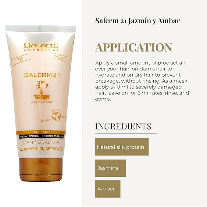 SALERM - 21 Jasmine and Amber - 200 ml - Leave-In Mask and Conditioner - with Silk Proteins - Anti-Frizz - Split Ends Repair - Deep Hydration