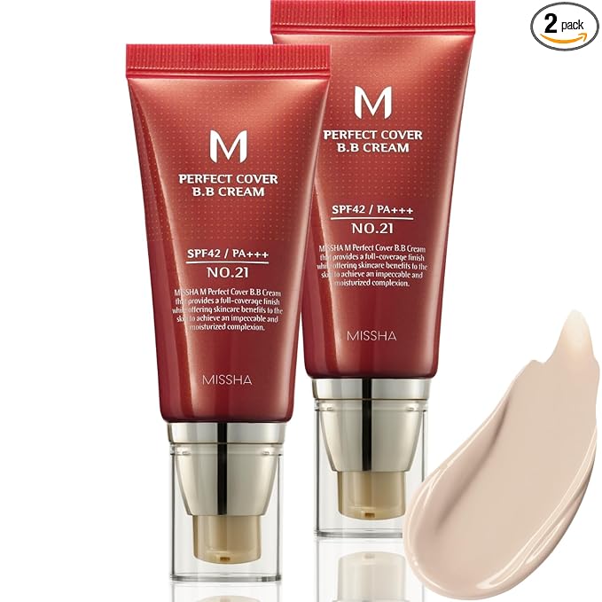 MISSHA M Perfect Cover BB Cream Dual Pack No.21 Light Beige - Light with Cool Undertone SPF 42 PA +++1.69 Fl Oz - Tinted Moisturizer for face with SPF