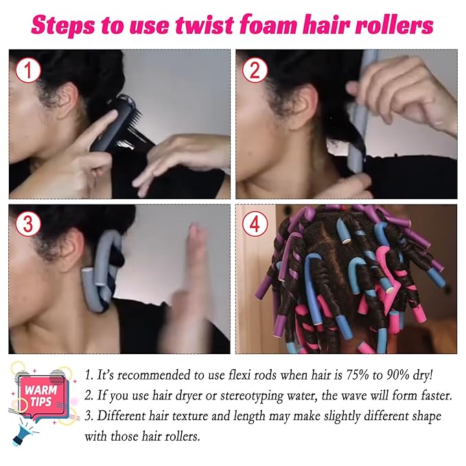 30PCS 9.45" Flexible Hair Rollers Flexi Hair Rods Foam Curlers Heatless Bendable Twist Flexirod for Short Medium and Long Hair (0.47 x 9.45 Inch, Random Color)