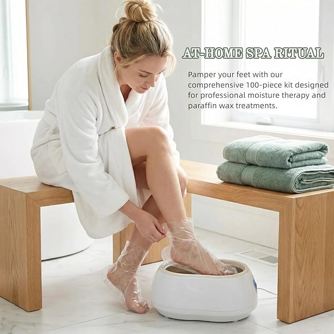 Plastic Disposable Foot Covers, Paraffin Bath Liners for Foot Pedicure Hot Spa Wax Treatment, Larger Thicker Thermal Therapy Feet Covers Bags Plastic Socks Liners (12.2" L x 6.7" W(Pack of 100))