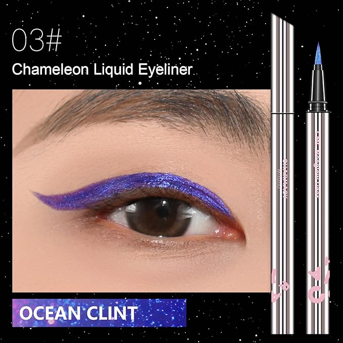 Multichrome Liquid Eyeliner Shimmer Metallic Eyeliner,Intense Color Shifting Chrome Eyeliner, Waterproof Long Lasting,Quick-Drying Smudge-proof, Ultra-Fine Tip #03
