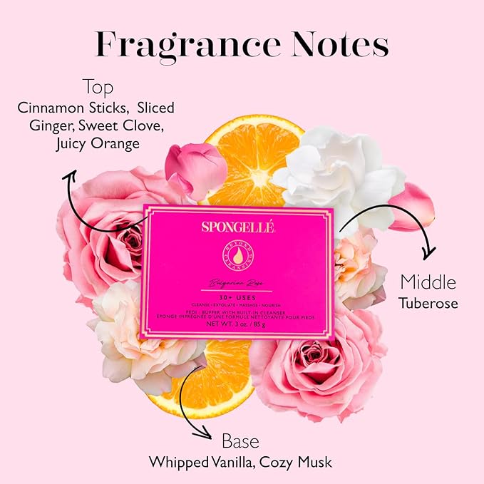 Spongellé Bulgarian Rose Pedi Buffer Bath Sponge | Exfoliating Foot & Heel Scrub | Cleanse, Exfoliate, and Nourish in One Easy Step | Cruelty-Free, Vegan, Dermatologist-Tested, Made in USA | 30+ uses
