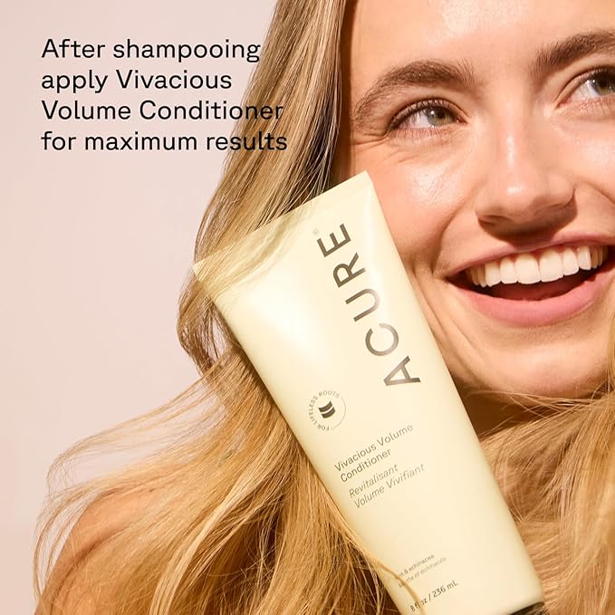 Acure Vivacious Volume Shampoo and Conditioner Set - Thickening & Volumizing Hair Care for Thick, Full Locks, Boost for Thin, Fine Hair, Sulfate Free, Paraben Free, Vegan - 8 fl oz (Pack of 2)