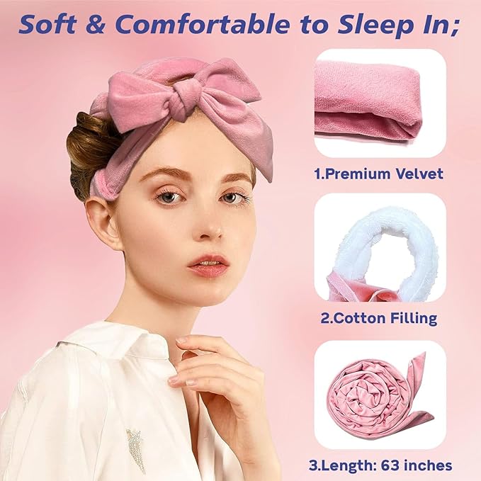 Heatless Curls Overnight Headbands for Women, Heatless Curlers Set with Scrunchies and Clip, Hair Rollers for Women to Sleep in, Soft Velvet Heatless Hair Curler for Long Hair, No Heat Damage (Brown)