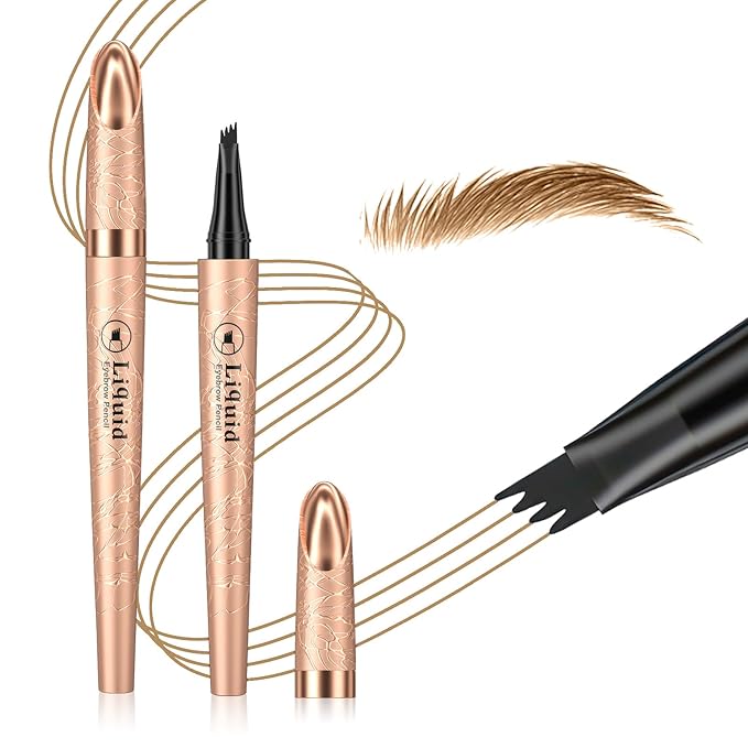 Microblading Eyebrow Pencil - 2026 New 4-Tip Waterproof Brow Pencil with Micro-Fork Tip, Longl Lasting Eyebrow Pen Eyebrow Pencils for Women (Light Brown)
