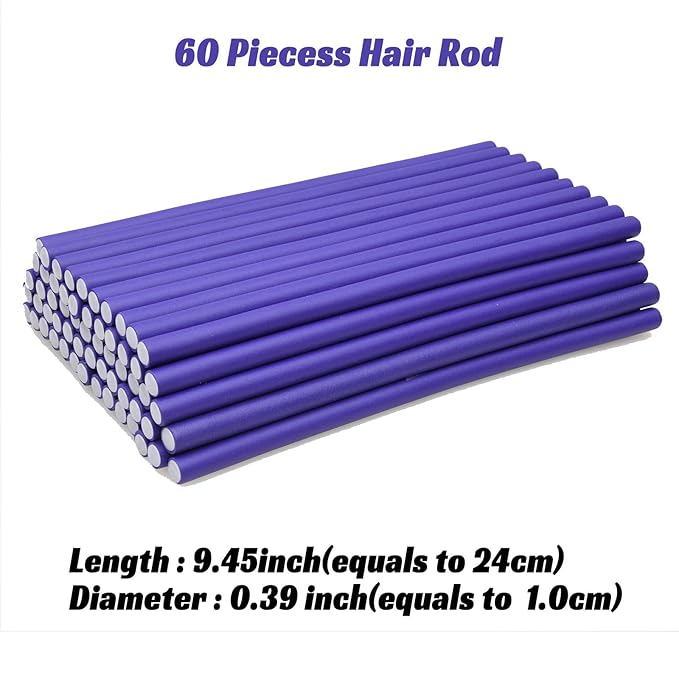 60PCS 9.45" x 0.39" Diameter Small Foam Hair Curlers,Heatless Flexible Curling rod for Short,Medium and Long Hair (0.39 x 9.45 Inch, Purple)