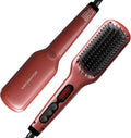 MEGAWISE Hair Straightener Brush Pro, Fast Heating Ceramic Ionic Brush for Smooth Frizz-Free Hair, Safe Anti-Scald Design, Dual Voltage Travel Use (Tomato Red)