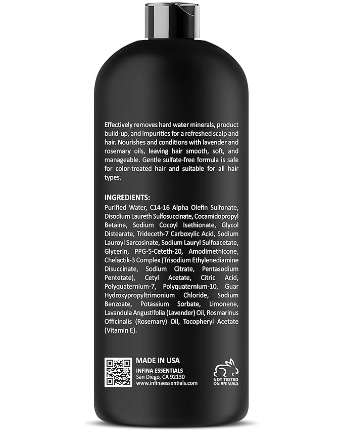 INFINA ESSENTIALS Hard Water Shampoo and Conditioner 2-in-1 | Chelating Cleanser for Mineral Buildup Removal | Sulfate-Free, Color Safe | Chelactik-3 Complex, Rosemary Oil & Vitamin E | 16 fl oz
