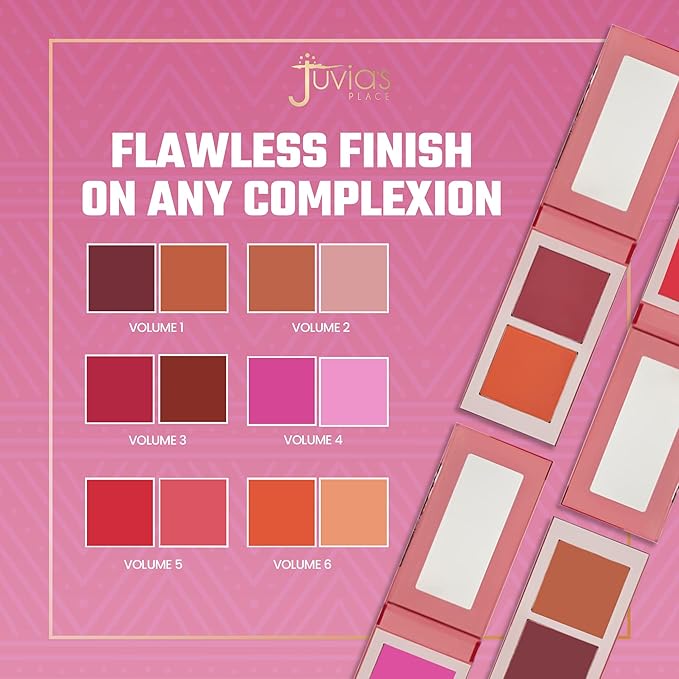 Juvia's Place Blushed Duo Blush Volume4 - Two Tone Pigmented Buildable Pressed Mineral Powder - Rosy Natural Cheeks Matte Fresh Finish for All Skin Color