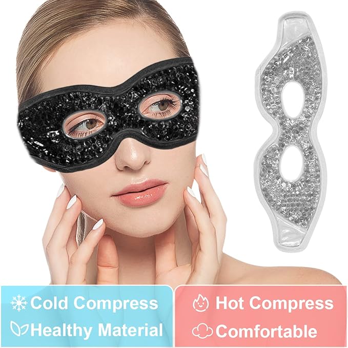 Cooling Gel Eye Mask with Holes, 2PCS Cold Eye Packs for Puffy Eyes & Swelling, Reusable Hot Cold Therapy Compress Heat Ice Gel Pack, Black and Gray