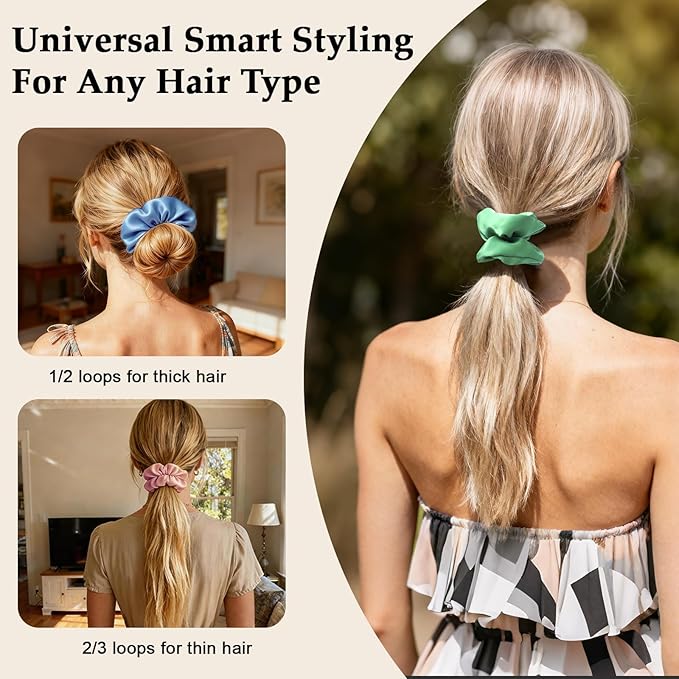 Aesthetic Satin Scrunchies for Women – 8PCS Pastel Colors Silk Hair Ties – No Crease, Frizz-Free, Soft Macaron Hair Bands for Thick & Thin Hair, Cute Stylish Hair Accessories
