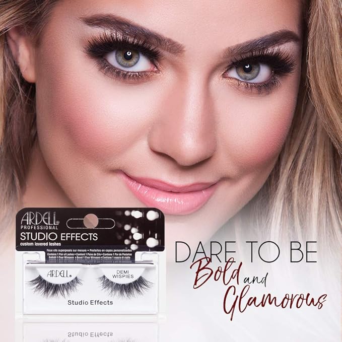 Ardell Studio Effects Demi Wispies False Eyelashes - Natural Look Flared Wispy Lashes for Everyday Wear, Black, 4 Pack