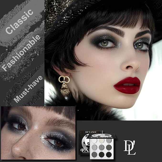 Afflano Goth Eyeshadow Palette Grey Black White Silver, Blendable Smokey Eye Eyeshadow for SFX Skull Goth Look Halloween Makeup Palette, Long Lasting Dark Gothic Eye Shadow Pallet - Panda