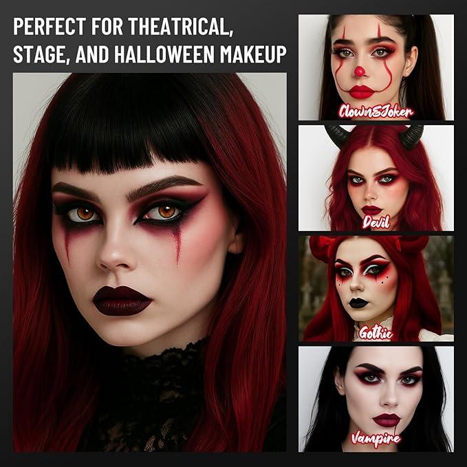 SUSIKEKI Red Eyeshadow Palette with Mirror Sliver Red Black Tones Matte Shimmer 6 Colors Mini Eye Shadow Pallet Travel Size Highly Pigmented for Joker Vampire Clown Goth Halloween Christmas Makeup