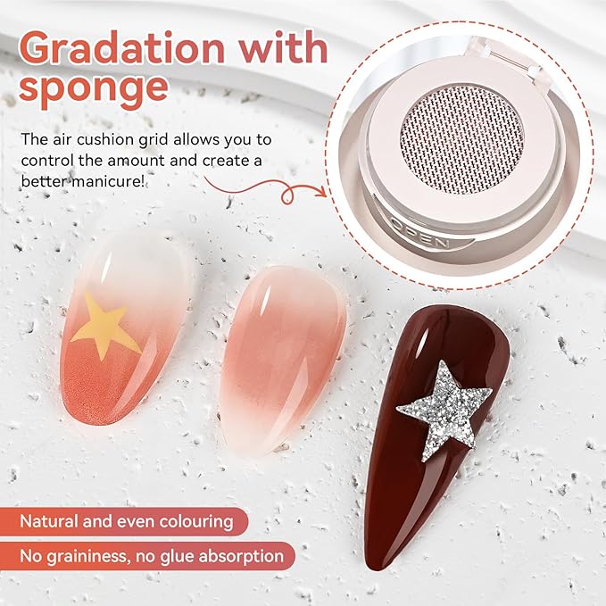JODSONE Cushion Ombre Patting Gel Polish Kit 6 PCS Pink Blue Green for French Manicure DIY Nail Art with Soft Nail Sponges and Grabbing Pen Design Nail Art at Home