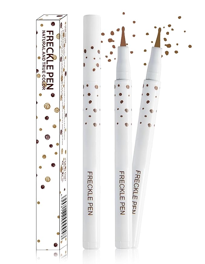 Erinde 2PCS Liquid Freckle Pen Waterproof, Natural Lifelike Fake Face Freckles Makeup, Long Lasting Quick Dry Faux Freckle Stamp Soft Dot Sopt Freck Pen, 01 Light & 02 Medium