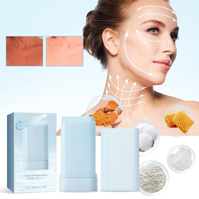 2PC Sheghy Cotton Soft Sun Stick SPF50+, Korean Skin Care Sunscreen Stick,Lightweight Hydrating Tinted Facial Sunscreen,Moisturizing Protector Solar Sunblock for Face and Body,Refreshing & Non-Greasy