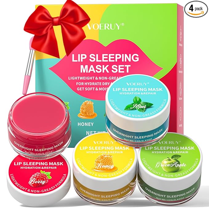 Lip Mask Set, 4PCS Lip Sleeping Mask - Mothers Day Gifts for Mom, Overnight Treatment Lip Care, Moisturize & Nourish Lip Butter Balm for Very Dry Lips, Cracked Dry Lips,12g*4