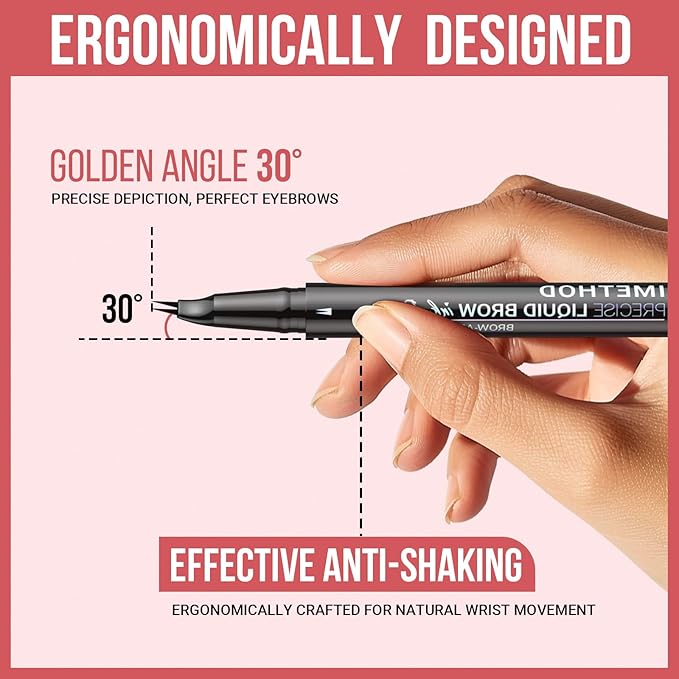 iMethod Curved Eyebrow Pen - Eyebrow Pencil, Brow Pencil 2-in-1 Dual-Ended Microblading Eyebrow Pen with Micro-Fork-Tip & Precise Brush-Tip Create Natural Hair-Like Brows, Last All-Day, Reddish Brown