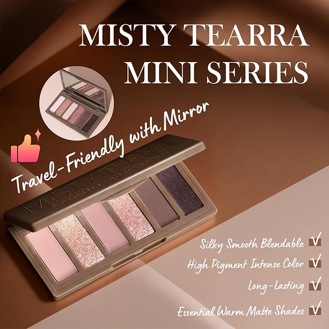 6 Colors Shimmer Glitter Eyeshadow Palette, 2 High-Shine Sparkle & 4 Fine Shimmer Shades with Mirror, Mini Travel Size, Highly Pigmented Long Lasting Metallic Finish Makeup Palette for Daily