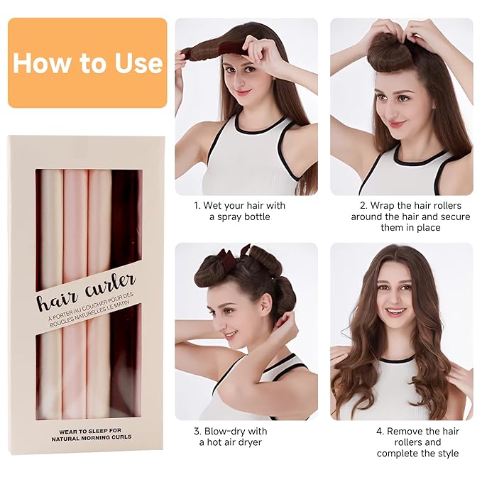 6Pcs Overnight Heatless Hair Curler Blowout Rods Jumbo, Heatless Curls Satin Flexi Rods for Overnight Sleeping, No Heat Curling Tool for All Hair Types Soft Heatless Hair Curler (Gift Box,6 Colors)