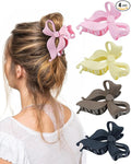 4 PCS Bow Hair Clips Bow Claw Clip for Women, Large Hair Claw Clips for Thin Thick Long Hair Cute Nonslip Bows (Black+Light Brown+Off-White+Light Pink)