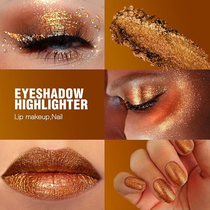 Afflano Sunset Glitter Eyeshadow Palette One-Swipe Coverage, Single Intense Color Sparkle Warm Orange Gold Eyeshadow, Long Lasting Metallic Bronze Eye Shadow for Girl Women Neutral Fall Eye Look, 19H