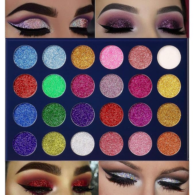 Aolailiya 24 Color Pressed Glitter Eyeshadow Palette - Mineral Ultra Shimmer Makeup Palette Eye Shadow Powder Long Lasting Waterproof