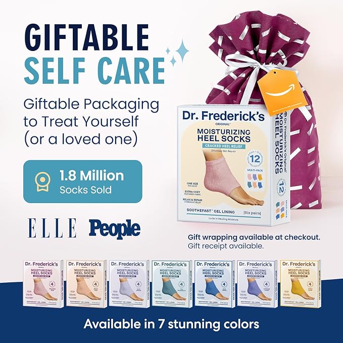 Dr. Frederick’s Original Moisturizing Fuzzy Heel Socks - Cozy Gel-Lined Socks for Dry Cracked Heels - 2 Pairs - Overnight Foot Care with Olive Oil, Vitamin E - Gifts for Women & Men - Variety Pack