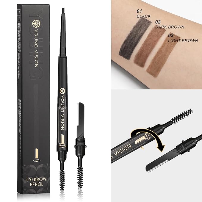 YOUNG VISION 3 in 1 Eyebrow Pencils for Women, Eye Brow Pen, Brush and Razor Trio, for Natural Hair-Like Brows, Easy to Color, Waterproof, Quick-Drying, Lasts All Day (Dark Brown)