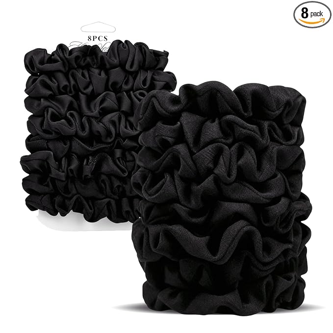 Satin Scrunchies for Women – 8PCS Blush & Brown Silk Hair Ties Set – No Crease, Frizz-Free, Gentle Elastic Hair Bands, Soft & Stylish Everyday Hair Accessories Gifts