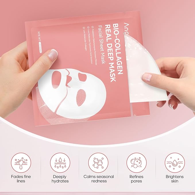 Collagen Face Mask Skincare, Hydrating & Firming Hydrogel Face Masks, Elasticity Boosting Collagen Mask for All Skin Types, Skin Care Essentials 34g x 8 Sheets